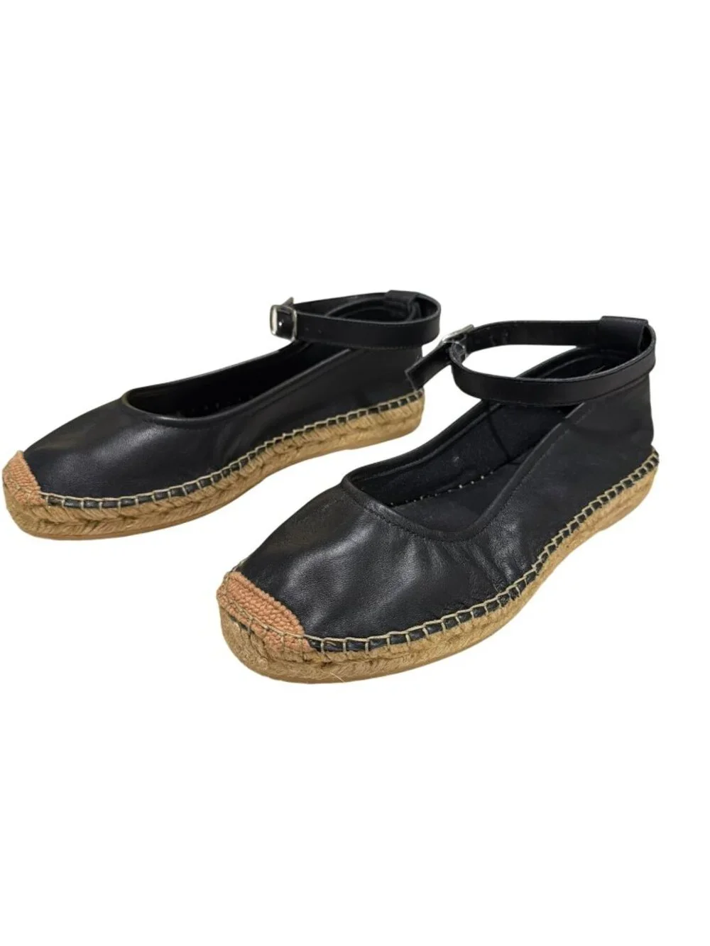 NEW Free People Black Leather Espadrille Flats Size 38 US 8